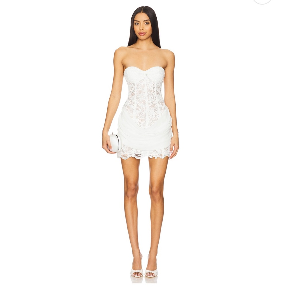 MAJORELLE Katina Strapless Lace Mini Dress in White